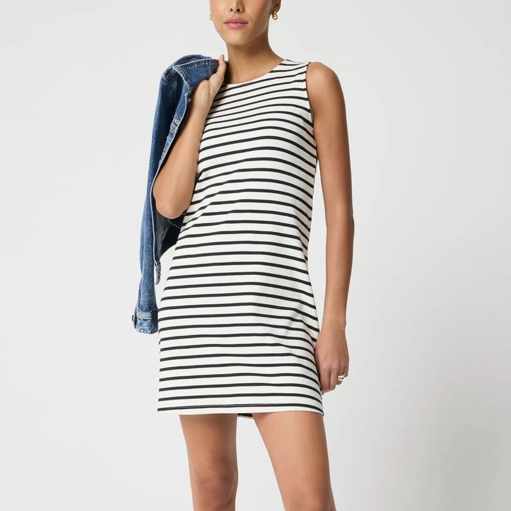 J.Crew Factory Striped Essential Knit Tank Dress Ivory Black Size Small NWT